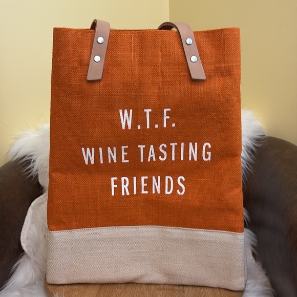 Apolis Market Day Jute Bag WTF Wine Tasting Friends Global Citizen Tote NWT - Picture 15 of 15